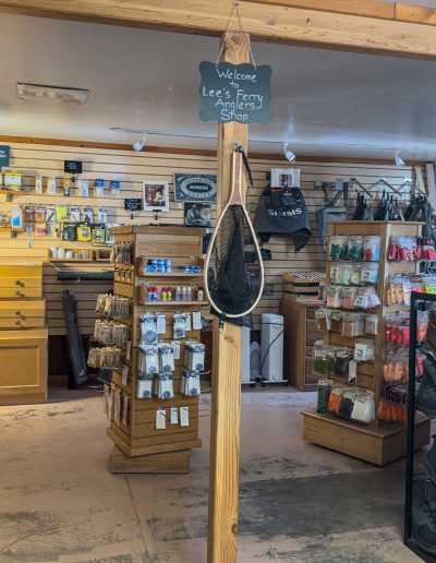 flyshop general store Interior of Lee's Ferry Anglers Shop with fishing gear.
